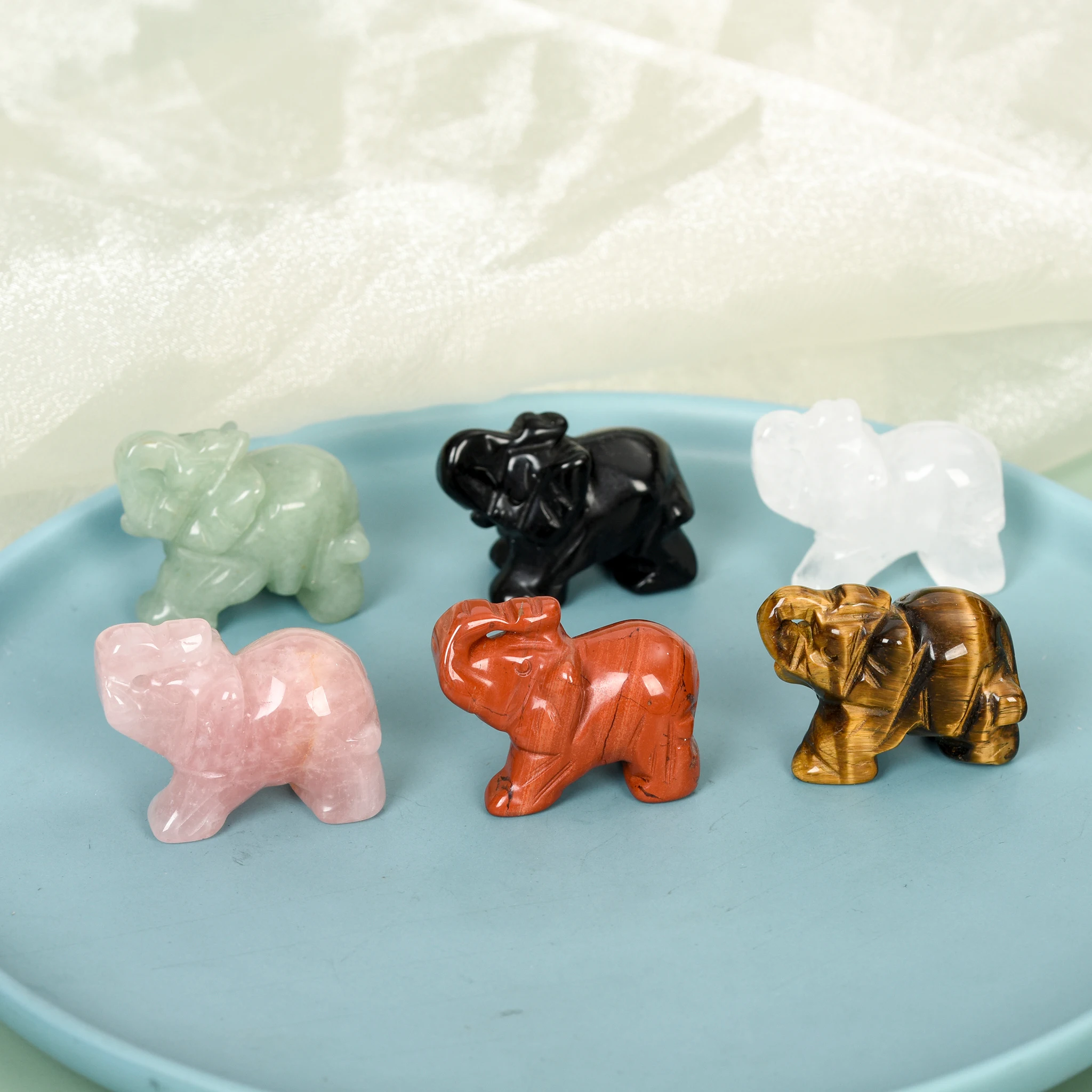 Hand Carved Natural Mixed Gem Crystal Animal Healing Carving Elephant For Home Decoration