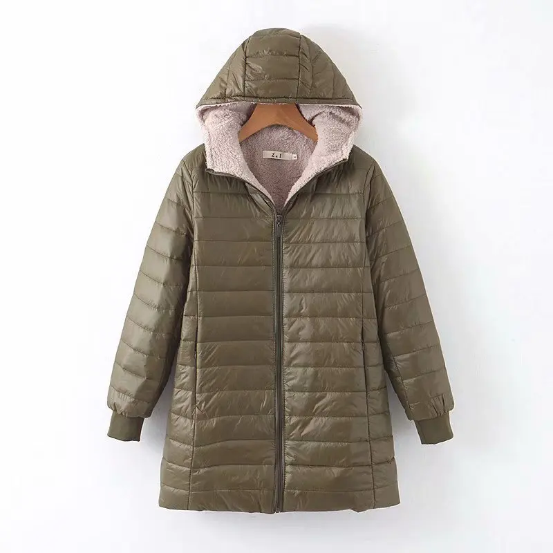 Winter Jacket Women Hooded Long sleeve Thin Fleece Jacket Female Slim fit Medium Section Cotton Coat Female