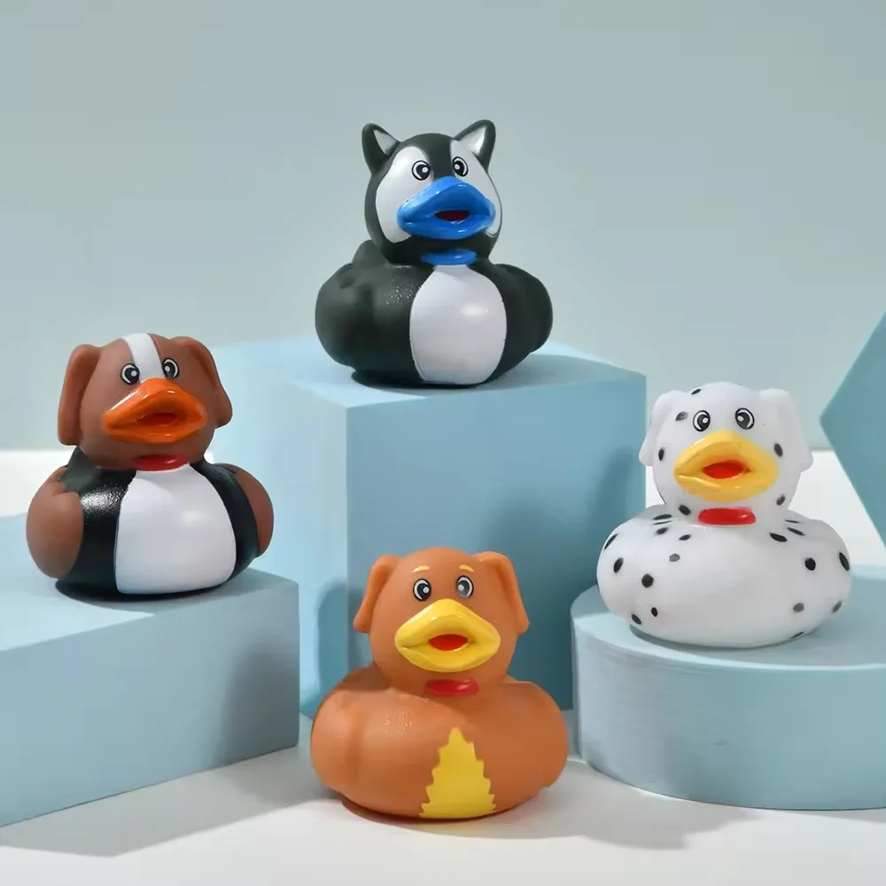 New Product Personalized Baby Bath Shower Funny Dog Shaped Duck Toy Pvc Plastic Mini Rubber Duck With Custom Logo