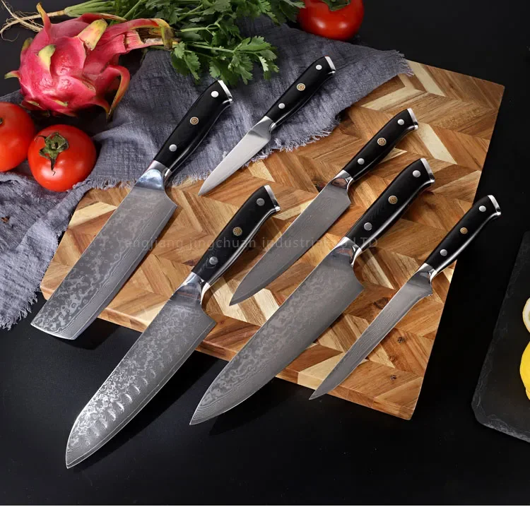 6PCS 67 Layers Damascus Steel  Chef Nakiri  utility paring  Bonning knife Kitchen Knife sets with G10 handle