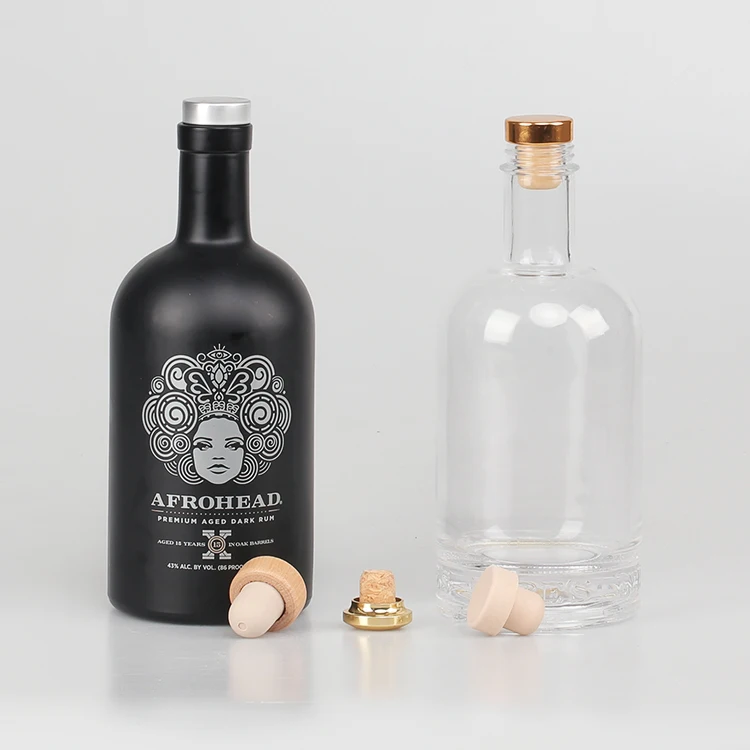 customized 500ml transparent glass frosted round wine bottle with label