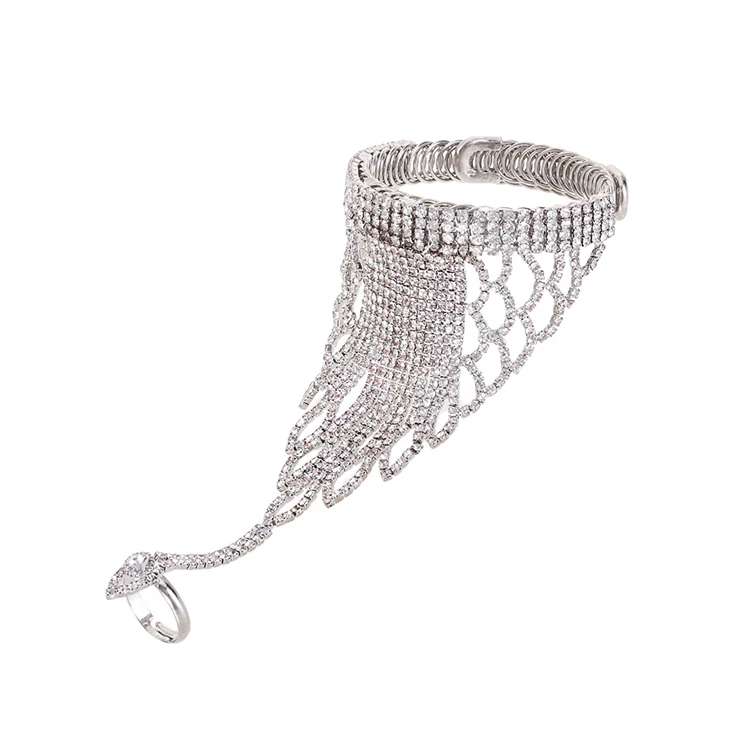 
Bg003 New Net Mesh Hand Chain With Finger Ring Summer Style Bracelet Bangle For Women Wedding Dress Accessories 