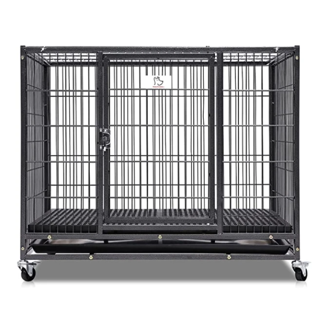 Heavy Duty Pet Cage Collapsible Dog Cat Rabbit Puppy Folding Crate with tray and wheel