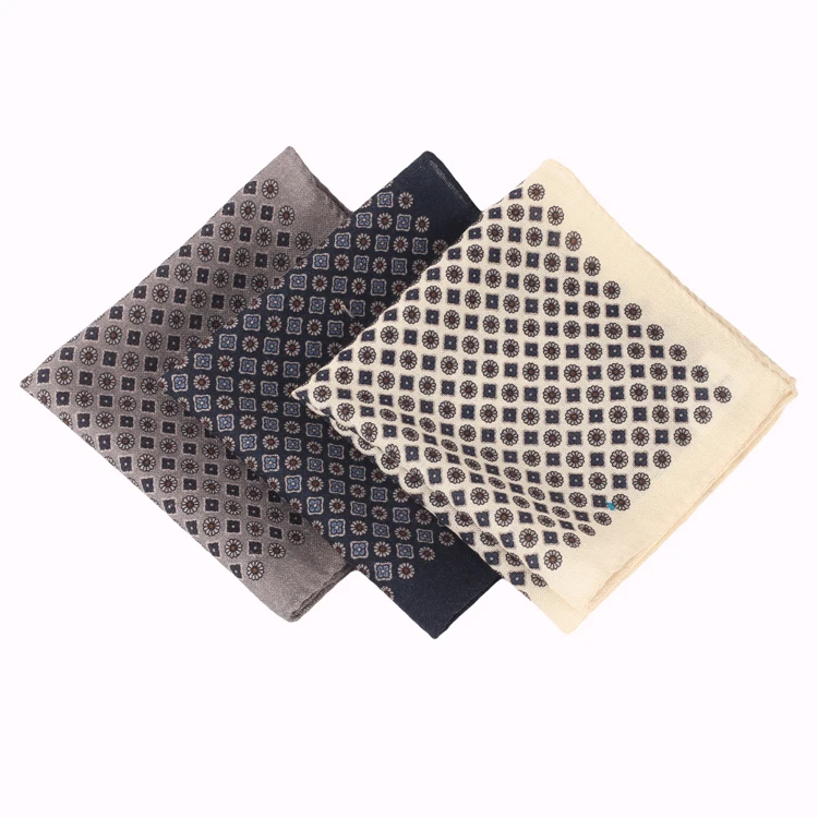 Wool Factory High Quality Handkerchief Italian Classic Print Fabric Pocket Square For Party Custom Flower Hanky For Men