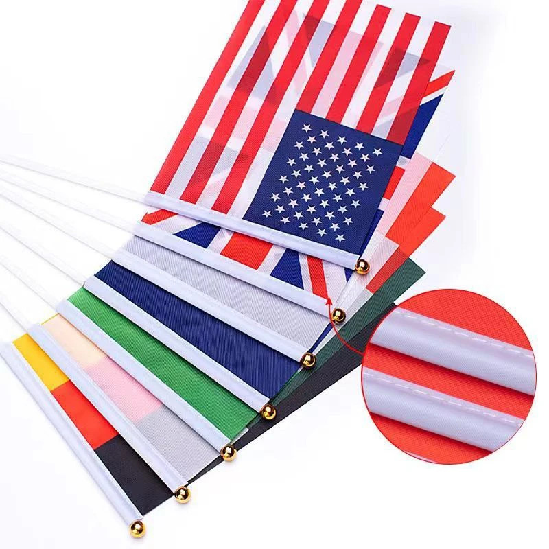 Factory Direct Sale Promotional Custom Size Sublimation Commerce Campaign Advertising All Country Hand Waving Flag With Stick