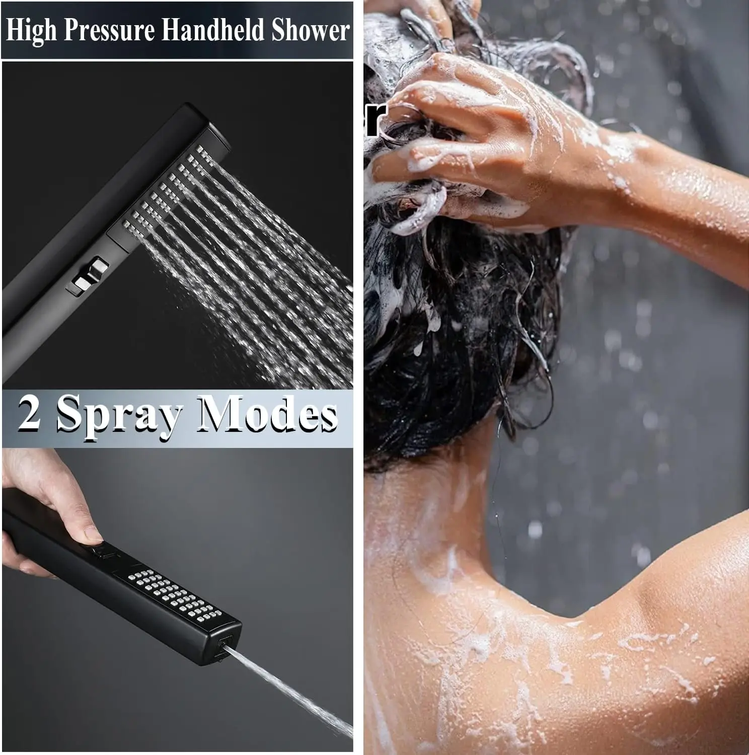 2-in-1 8' High Pressure Handheld Shower Head Combo 9' Extension Arm 78' Long Hose Powerful Bath Shower Stainless Steel