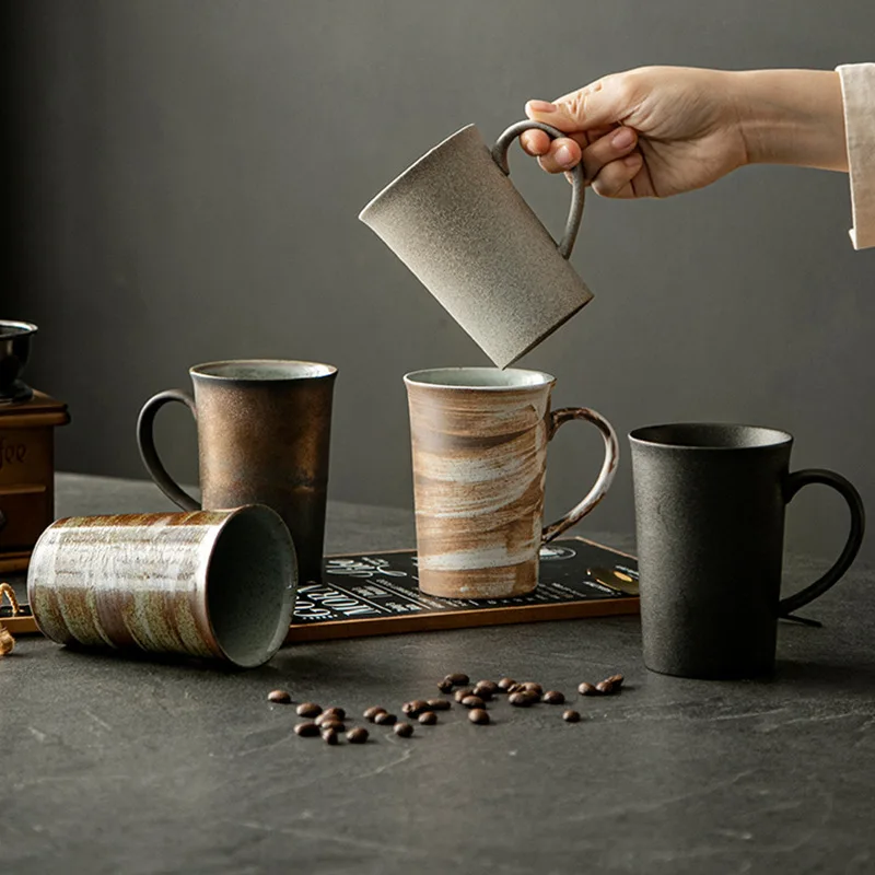 Harmony Retro Japanese-Style Ceramic Espresso Cups Modern Classic Design Handgrip Shape Coffee Tea Mugs Cappuccino Latte Mugs