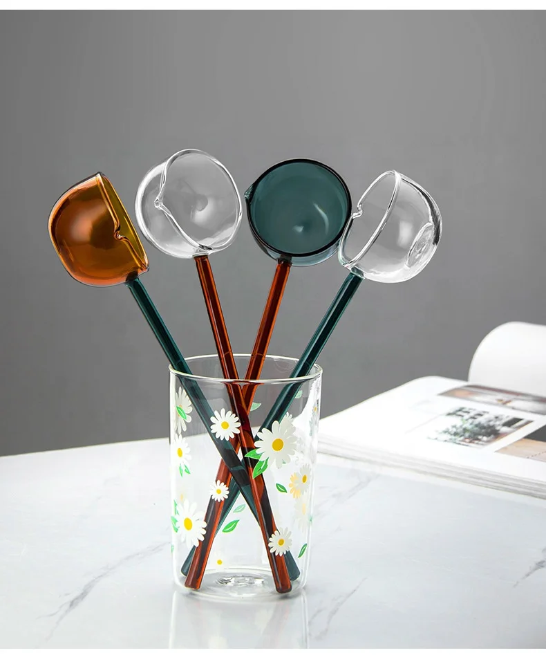 Modern Household Kitchen Baking High Borosilicate Glass Large Stirring Spoons with Long Handle