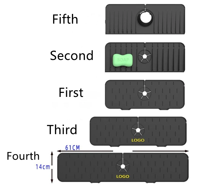 Gray Silicone Faucet Mat Kitchen Sink Splash Guard Upgraded Bathroom Faucet Water Catcher Mat