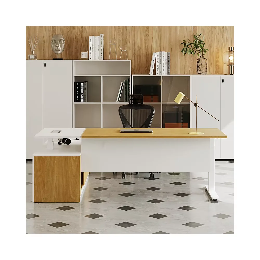 Boss ergonomic Height Adjustable Computer Stand Desk Cabinet with side Workstation Wooden Style tables