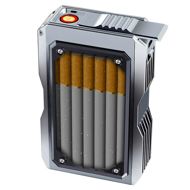 Creative transparent cigarette lighter machine armour with tungsten wire cigarette lighter 20 coarse cigarette case