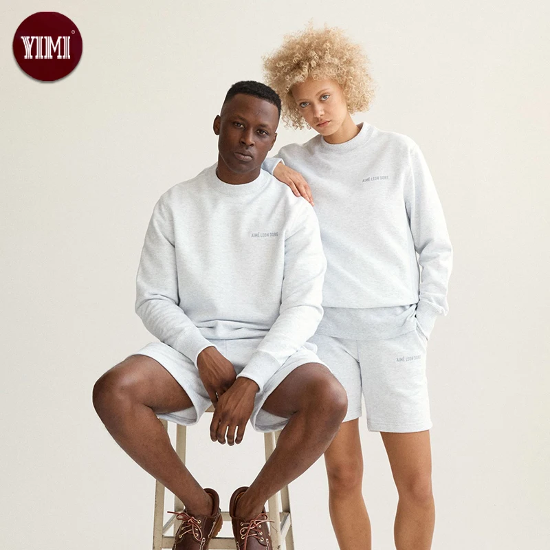 Custom Crewneck Cotton Sweatshirt And Shorts Set Fleece Tracksuit Men Womens Unisex Sweatsuits