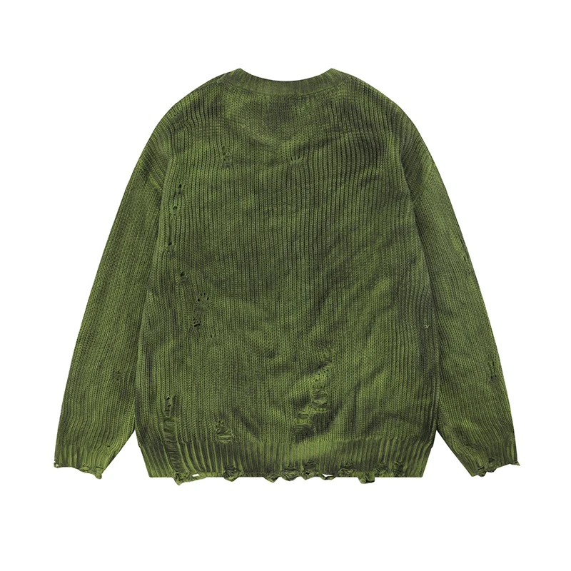 mens Custom Winter Distressed Pullover sweater acrylic Knitted men Loose Sweater dirty washed sweater