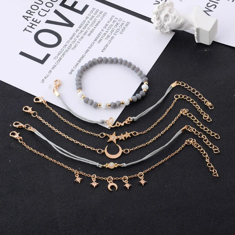Boho Layered Turquoise Anklets Wave black  Rope metal  Ankle Bracelet Beach butterfly Foot Chain for Women