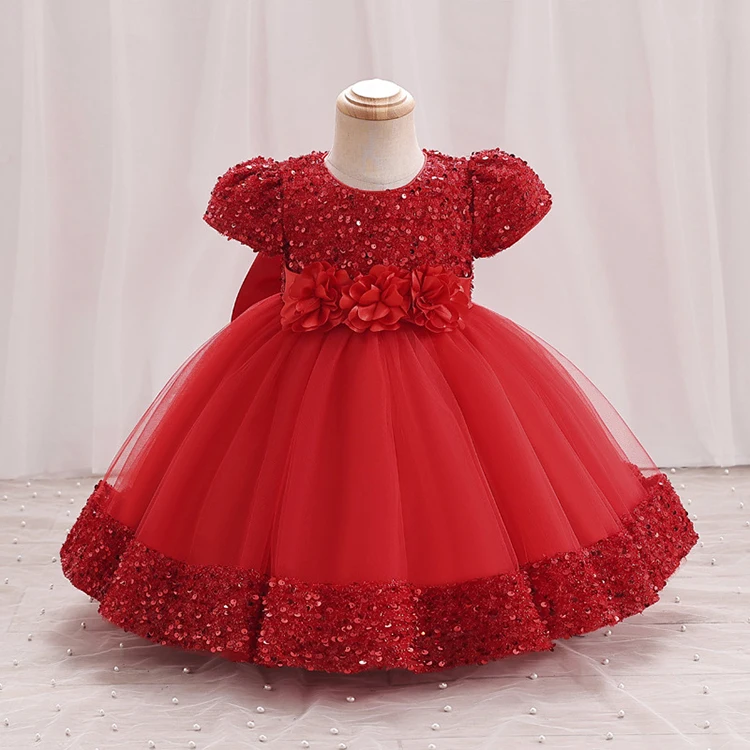 Baby Girl Birthday Party Dress Short Sleeve Sequined Tutu Skirt Christening Dresses