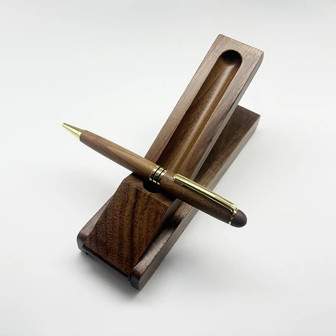 Wholesale Luxury Business Gift  Walnut Wooden ball Pen with custom logo Engrave Promotion wood pen with  folding stand wood box