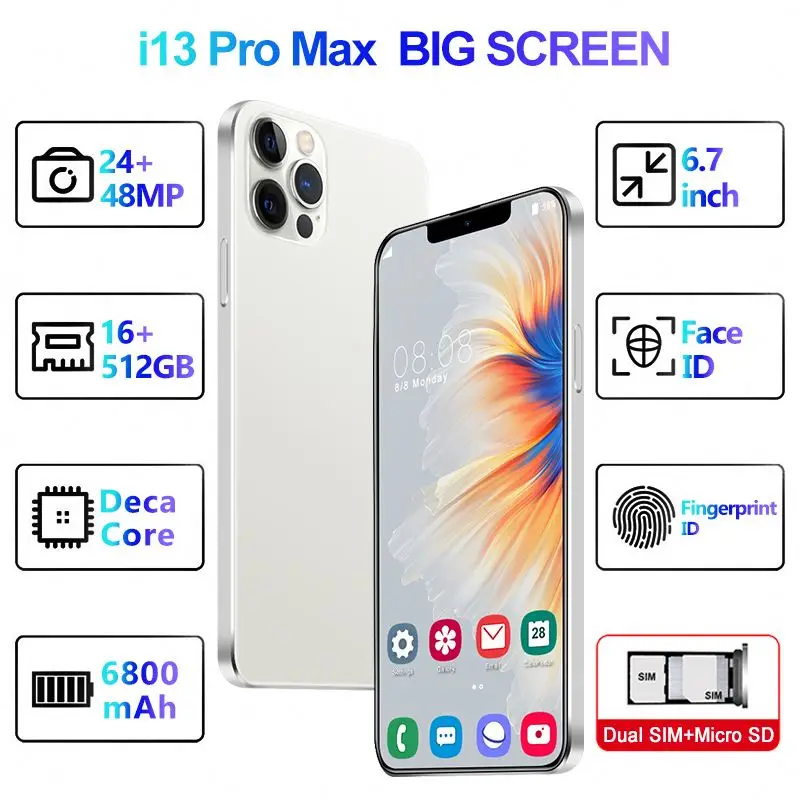 В наличии I13 Pro Max 6 7 дюймового смартфона 16GB + 512GB продолжительное время работы в режиме ожидания: держатель для мобильного телефона Android