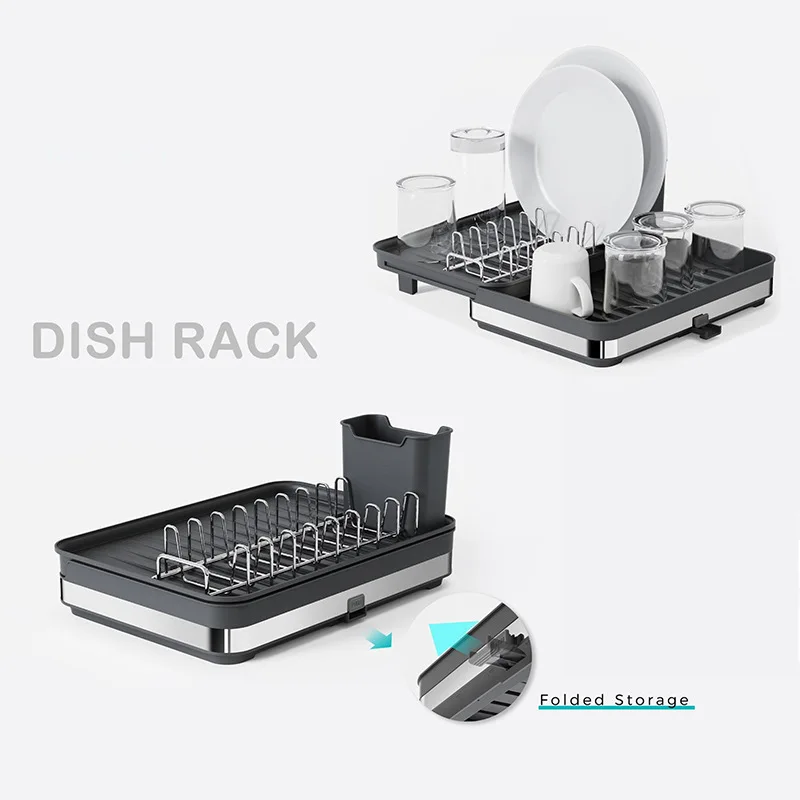 Extensible Dish Drainer Removable Cutlery Holder Single Tier Stainless Steel Storage Holders & Racks Multifunction