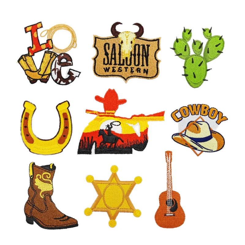 Ковбойская шляпа и сапоги Wild West с вышивкой из железа для наружного украшения пальто ПВХ ткани