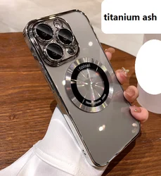 Gray Titanium ash case for iPhone 15 pro 15 pro max Camera Protection Clear Plating Luxury Cover for Women Men Soft TPU Phone Ca