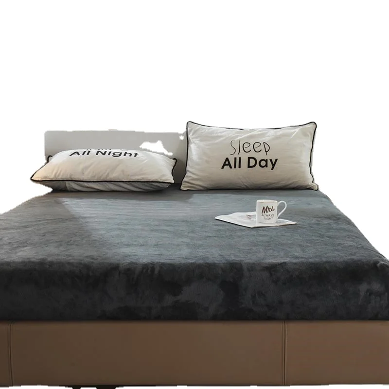 Washable Plush Thicken Quilted Mattress Cover Warm Soft King Queen Crystal Flannel Velvet Fitted Sheet Black