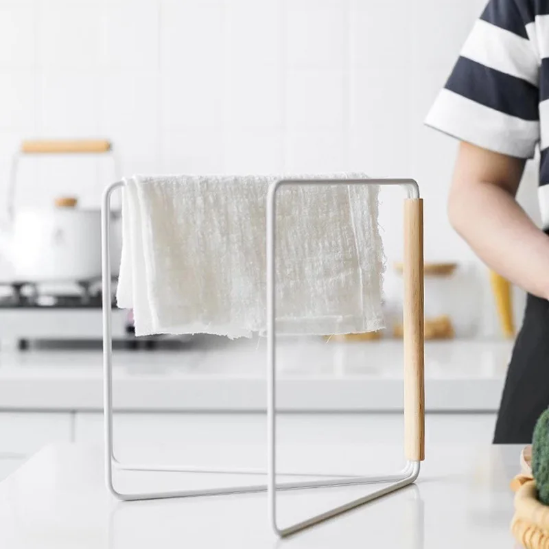 Japanese-Style Metal Folding Towel Rack Single-Tier Floor-Standing Dishcloth Drying Storage Rack Kitchen Countertop Pot