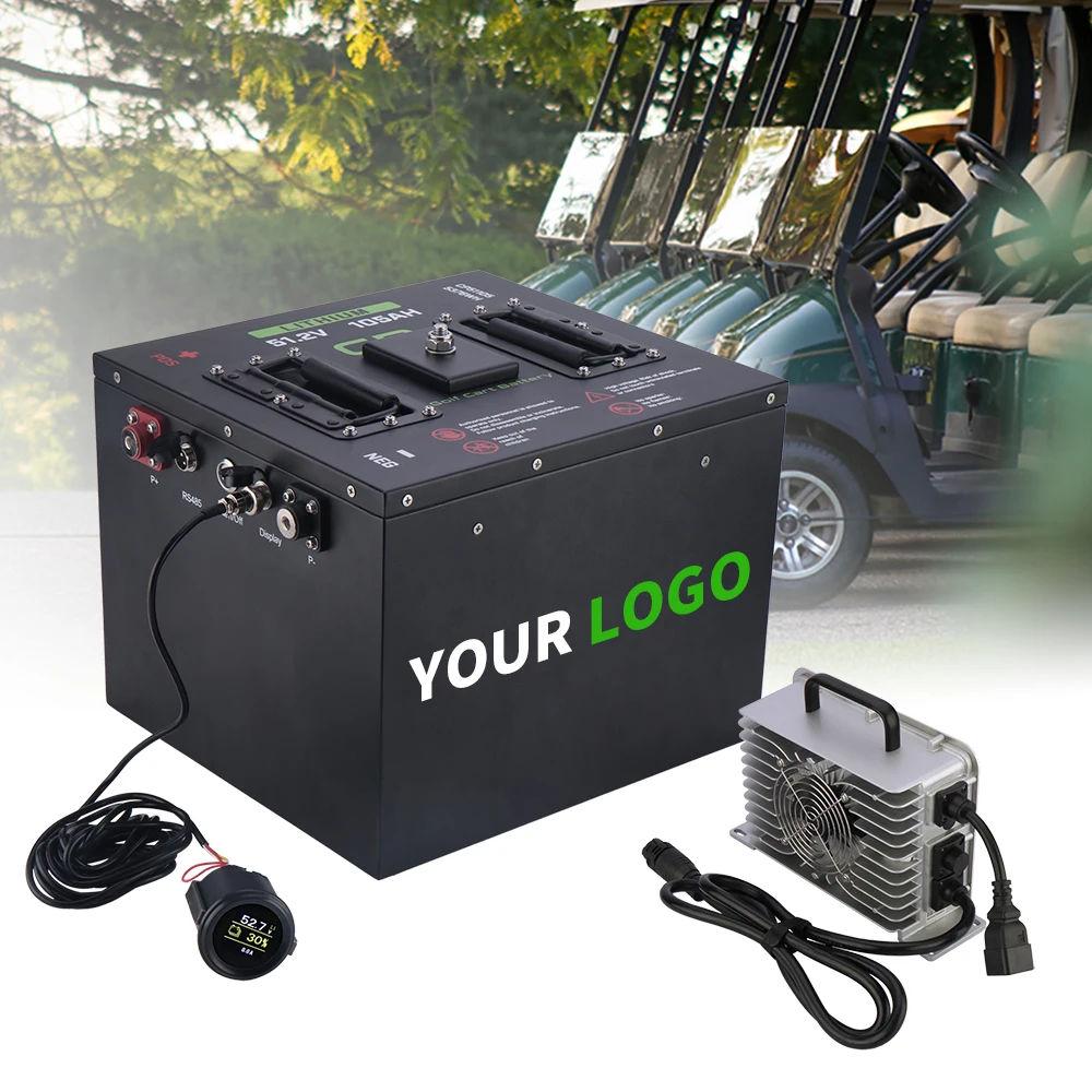 48V 100Ah Lithium Golf Cart Battery With 300A BMS,LiFePO4 With Touch Monitor, Mobile APP & 58.4V 22A Smart Fast Charger kits