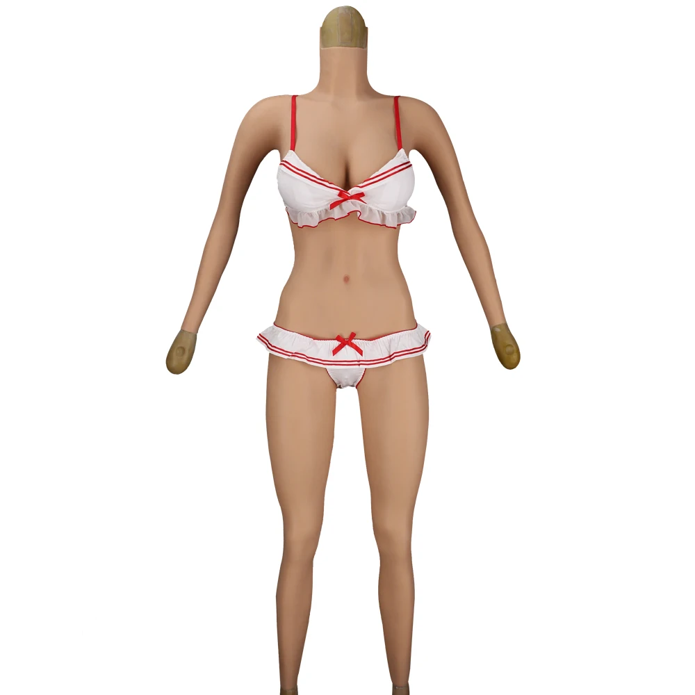 KnowU Crossdresser Silicone Pussy Female E Cup Full Body Suit One Piece Jumpsuit with Breast Form and Sissy Vagina Panties