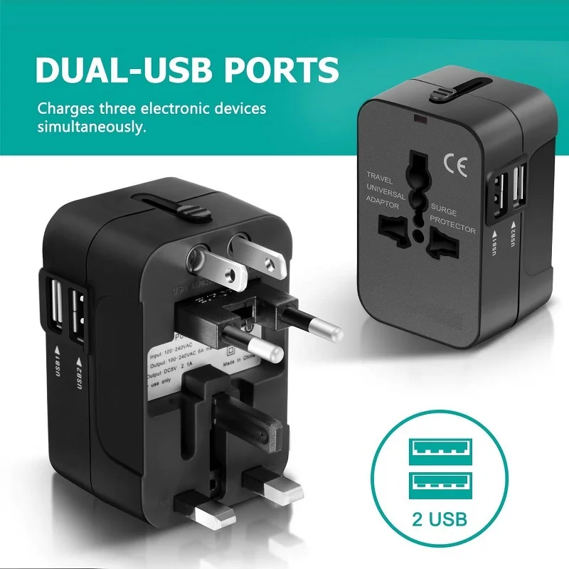 Британский Универсальный адаптер для путешествий штепсельная Вилка с 2 usb портативным зарядным устройством