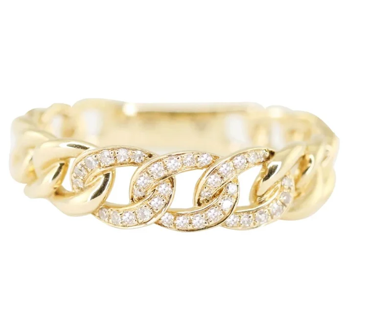Handmade Fine Jewelry 925 Silver Diamond Ring with Cuban Link Chain for Women Engagement