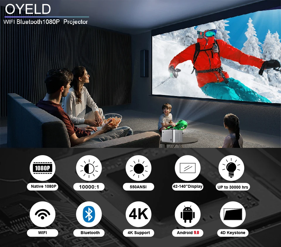 AOKANG горячая Распродажа 5100 люмен 1080P Full HD светодиодный ЖК-проектор Smart WiFI Android портативный мини-проектор