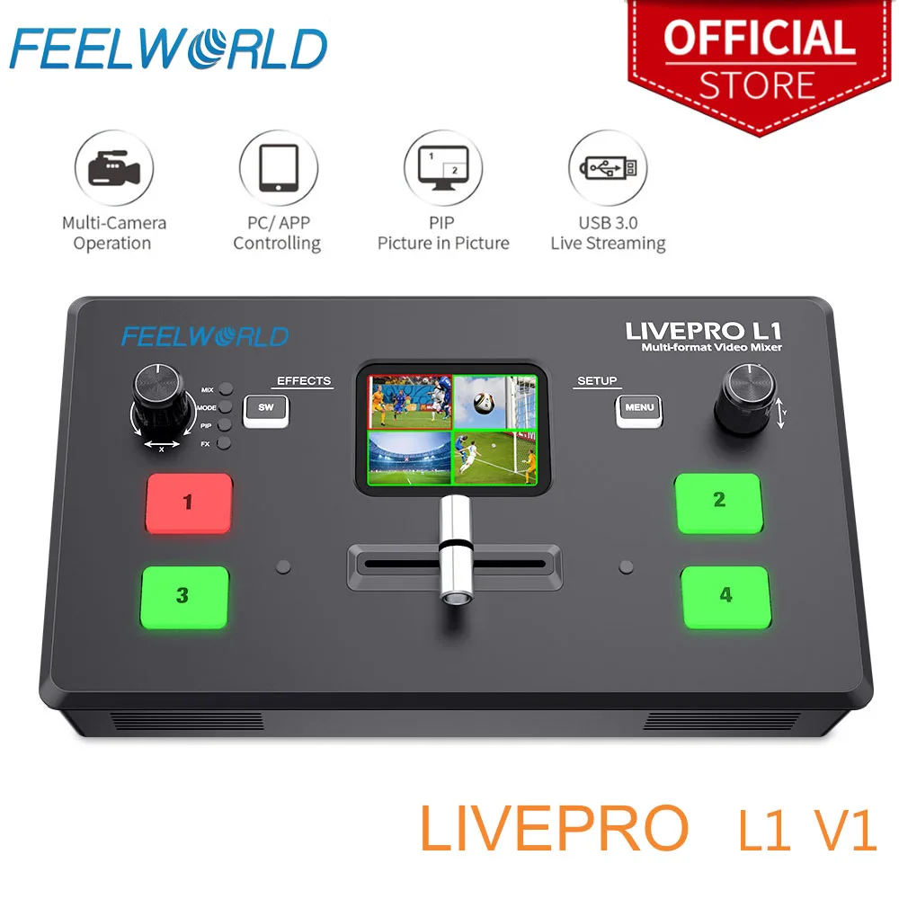 Мультиформатный Смеситель для видео FEELWORLD LIVEPRO L1 V1 коммутатор с 4 входами HDMI производство камеры USB3.0 прямая трансляция