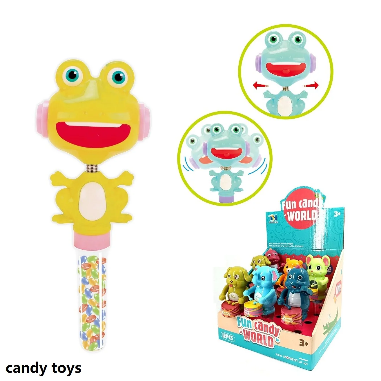 Wholesale handheld plastic hand whistle toy frog candy toys for soft candy