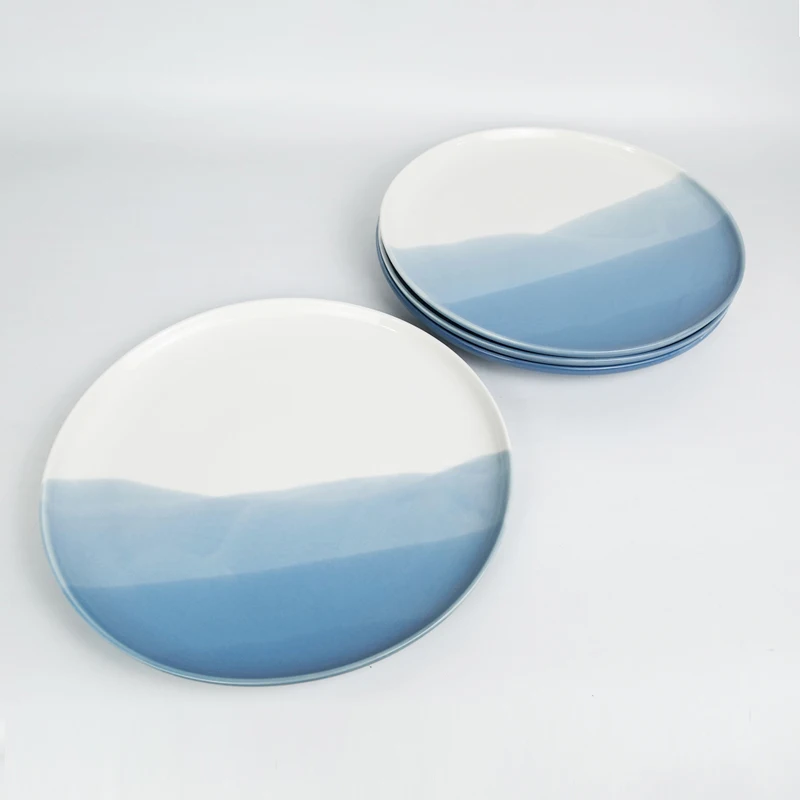 Decorative Porcelain Big Ceramic Dinner Plate Sets Decoration Dinnerware Blue Ceramic Plate