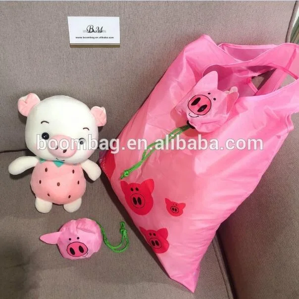 Polyester Reusable Shopping Bags Grocery Tote Bags Foldable into Attached Pig Pouch Washable Portable Reusable Gift Bag