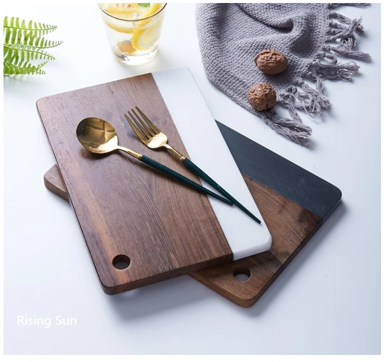 Hot Sale Black Slate Food Platter White Marble Solid Wood Cutting Board For Kitchen Cheese Charcuterie Dinner Serving Tray