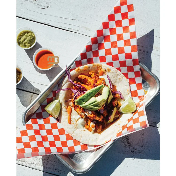 Wholesale wax coated food greaseproof paper sheet pita chicken burrito wrapping paper custom printed mexican taco wrapping paper