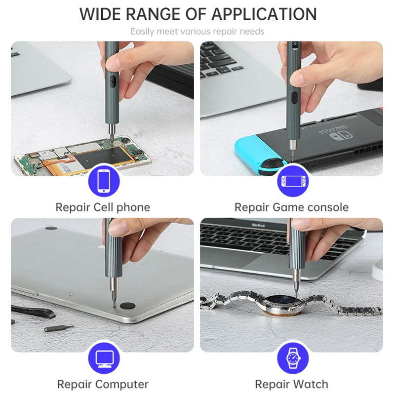2023 New 58 In 1 Cordless Electric Screwdriver Set with 50Pcs Interchangeable S2 Steel Magnetic Bits for Xiaomi Phone Repairing