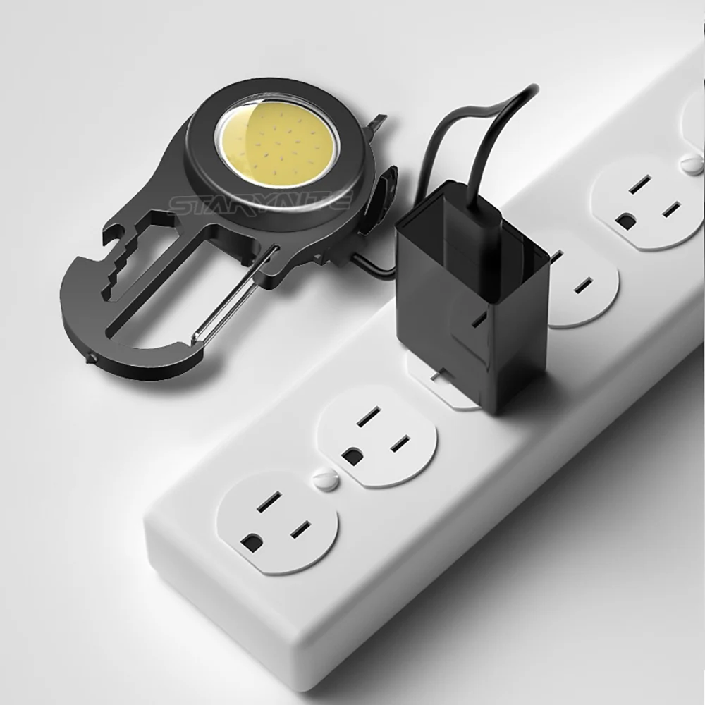 STARYNITE 6 in 1 Keychain Flashlight Tool Cob Work Light with Bottle Opener Emergency Hammer Carabiner Wrench Screwdriver