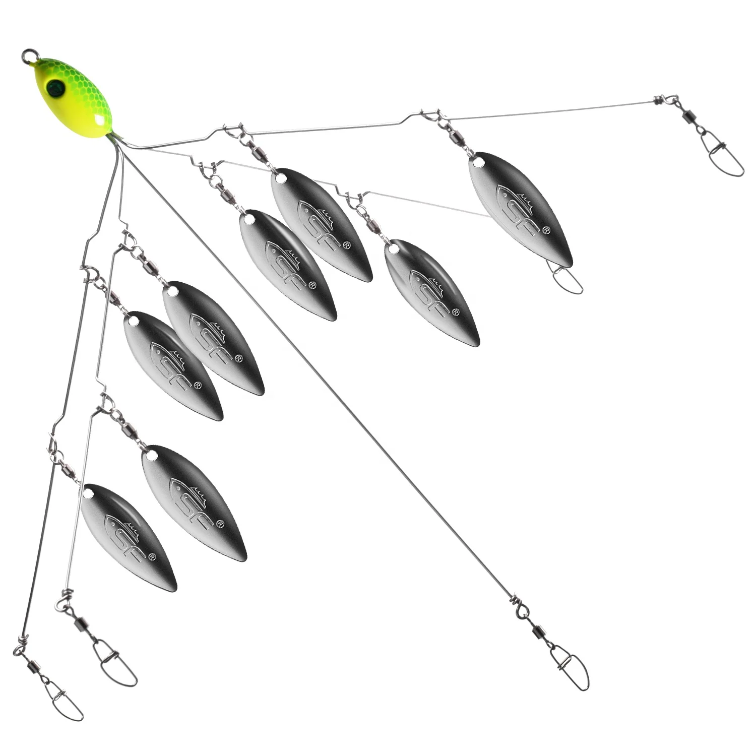 5 arms Alabama Umbrella Rigs for Fishing Bass Lures Bait Kit with Eight Willow Shiny Blades