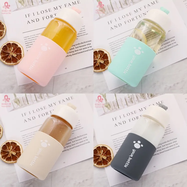 Factory Wholesale Custom Borosilicate Glass Tumbler Glass Water Bottle With Straw Silicone Sleeve Bamboo Lid