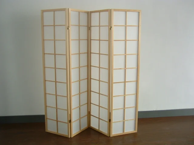 solid wooden and fabric folding shoji screen
