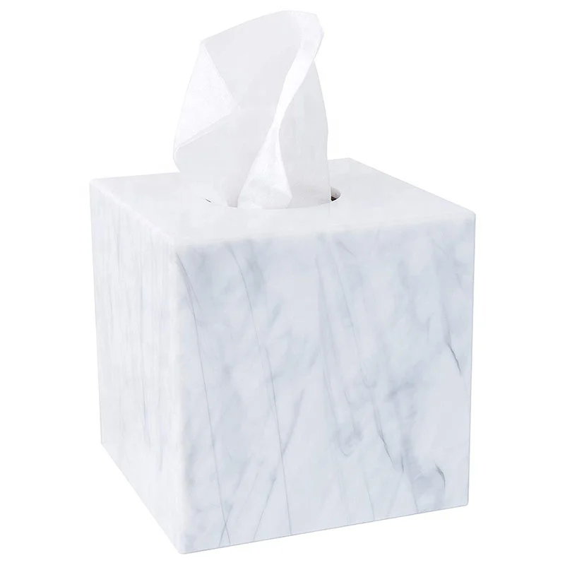 Custom Square Lucite Acrylic Paper Holder Plexiglass Acrylic Marble Facial Tissue Box Cover Holder for Bathroom Bedroom