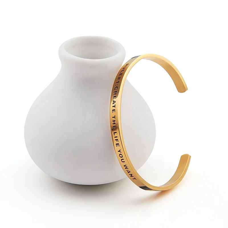  Inspirational Jewelry Stainless Steel Custom Gold Plated Engraved Letters Open Cuff Bangle