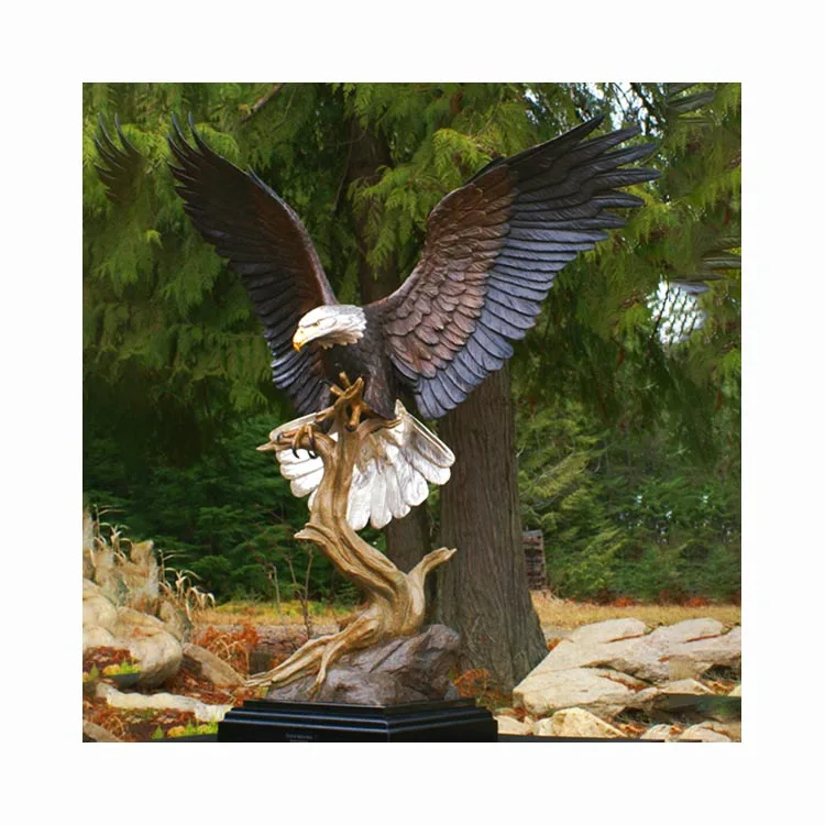 Home Garden Decor Metal Handcrafts Animal Sculpture Life Siz Brass Bronze Flying Eagle Statues
