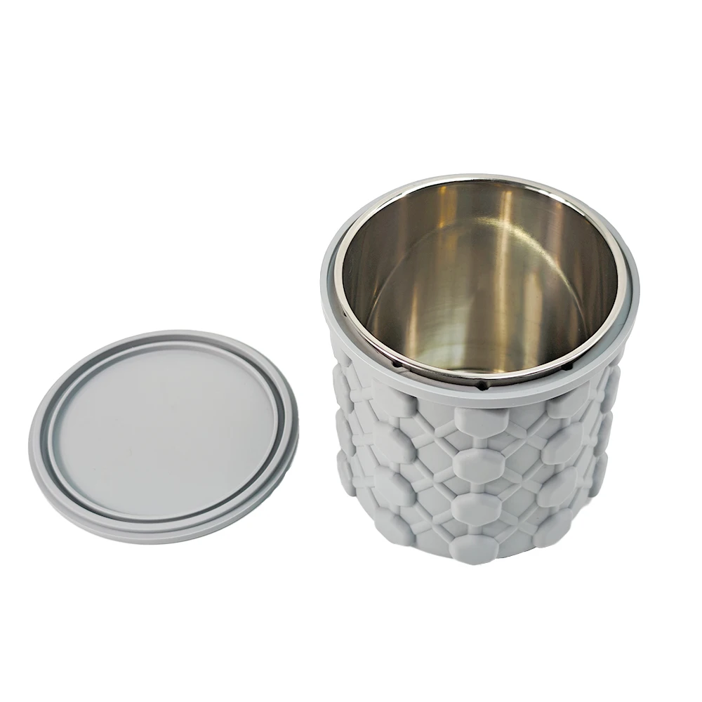Fashionable Stainless Steel Silicone Ice Cubes Bucket Lid Fast-Making Home Kitchen Bar Supplies Parties Beer Promotions Tongs