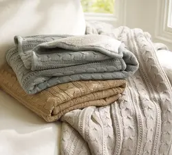 100%acrylic 100%cotton 100%wool cable knit throw blanket, with back lambswool