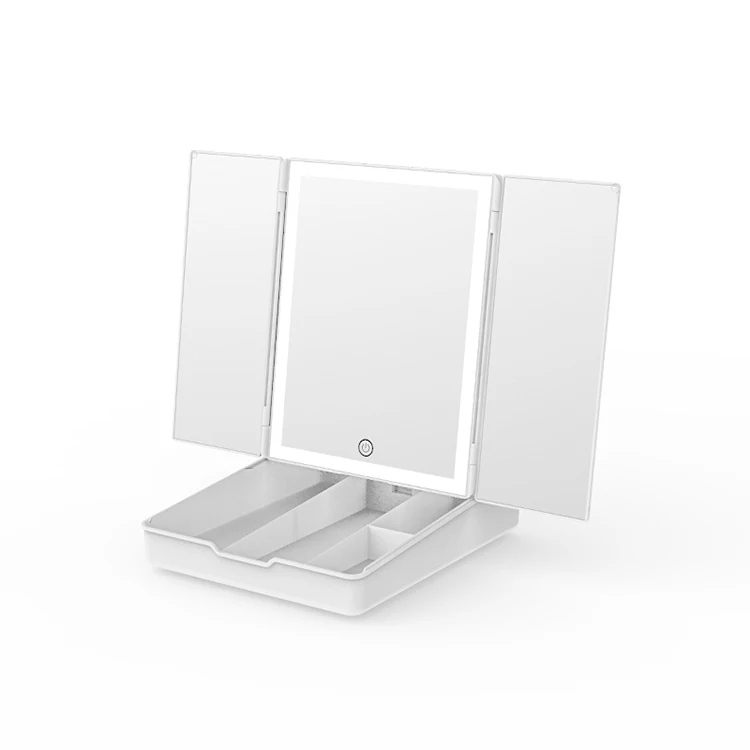 Popular Hot Led Light Screen Touch Makeup Mirror Tri-folded 1x 2x 3x Magnifying Mirror Cosmetic Tray Vanity Mirror