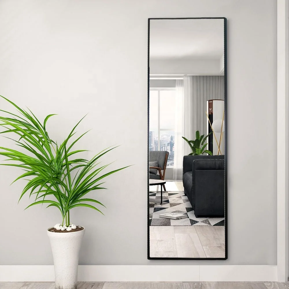 Modern Wall-Mounted Full Body Mirror with Stand Bracket Custom Size Rectangle and Arch Shape Aluminum Lenses for Bathroom Use