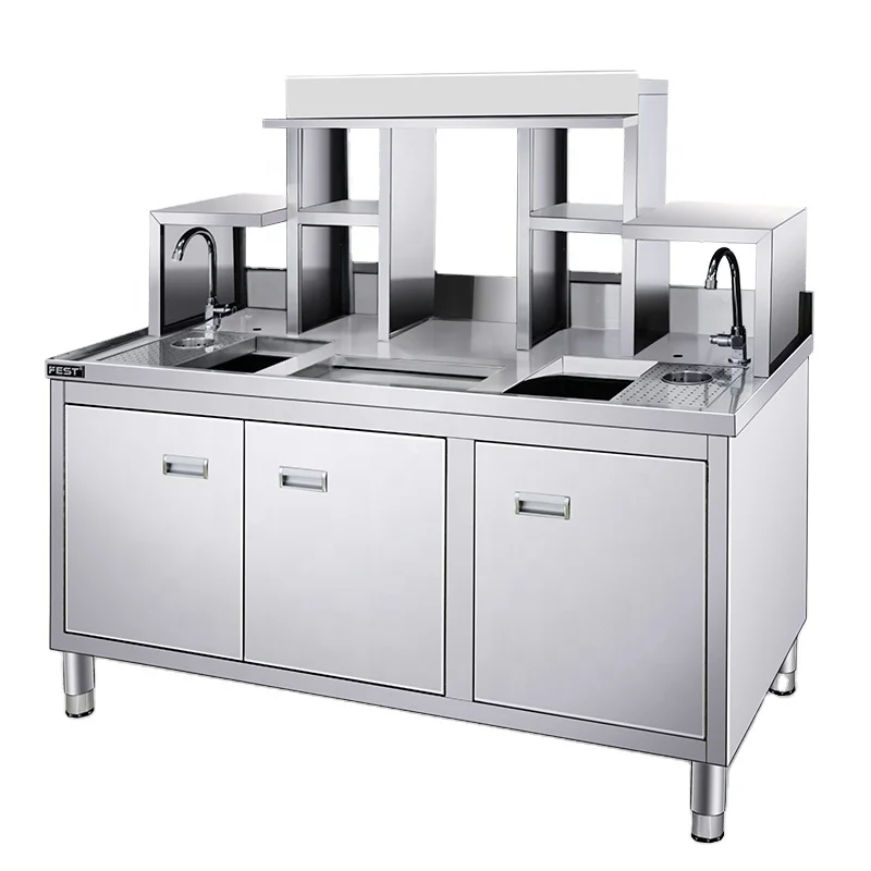 Cooling Refrigerator Workbench for Dessert Beverage Tea Shops Water Bar Table and Milk Tea Counter for Bubble Tea Shops